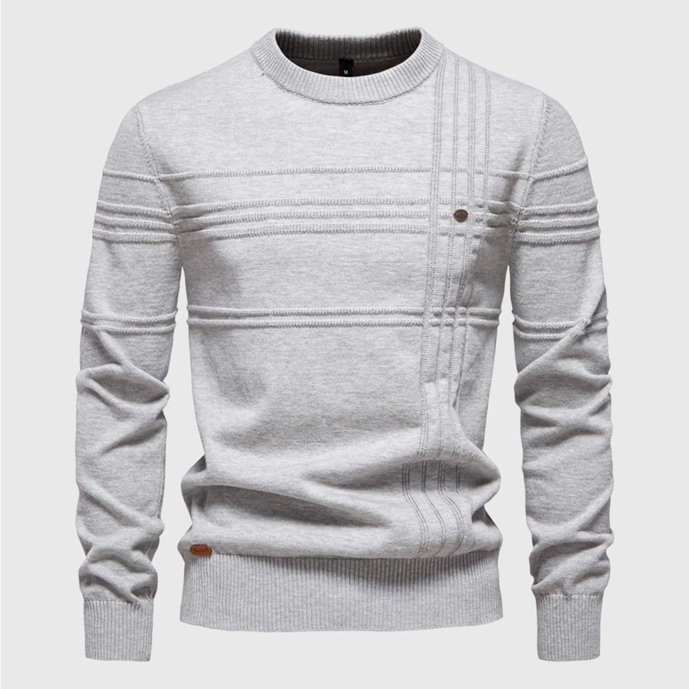 NWT AHA SELECTED Gray Crosshatch Crew Neck Sweater Size XL